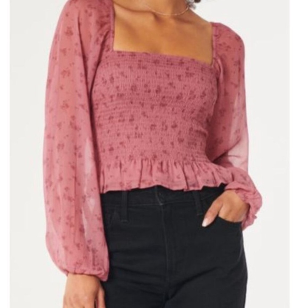 Hollister Long Sheer Sleeve Chiffon Smocked Ruffle Fairy Y2K Top, Size Small